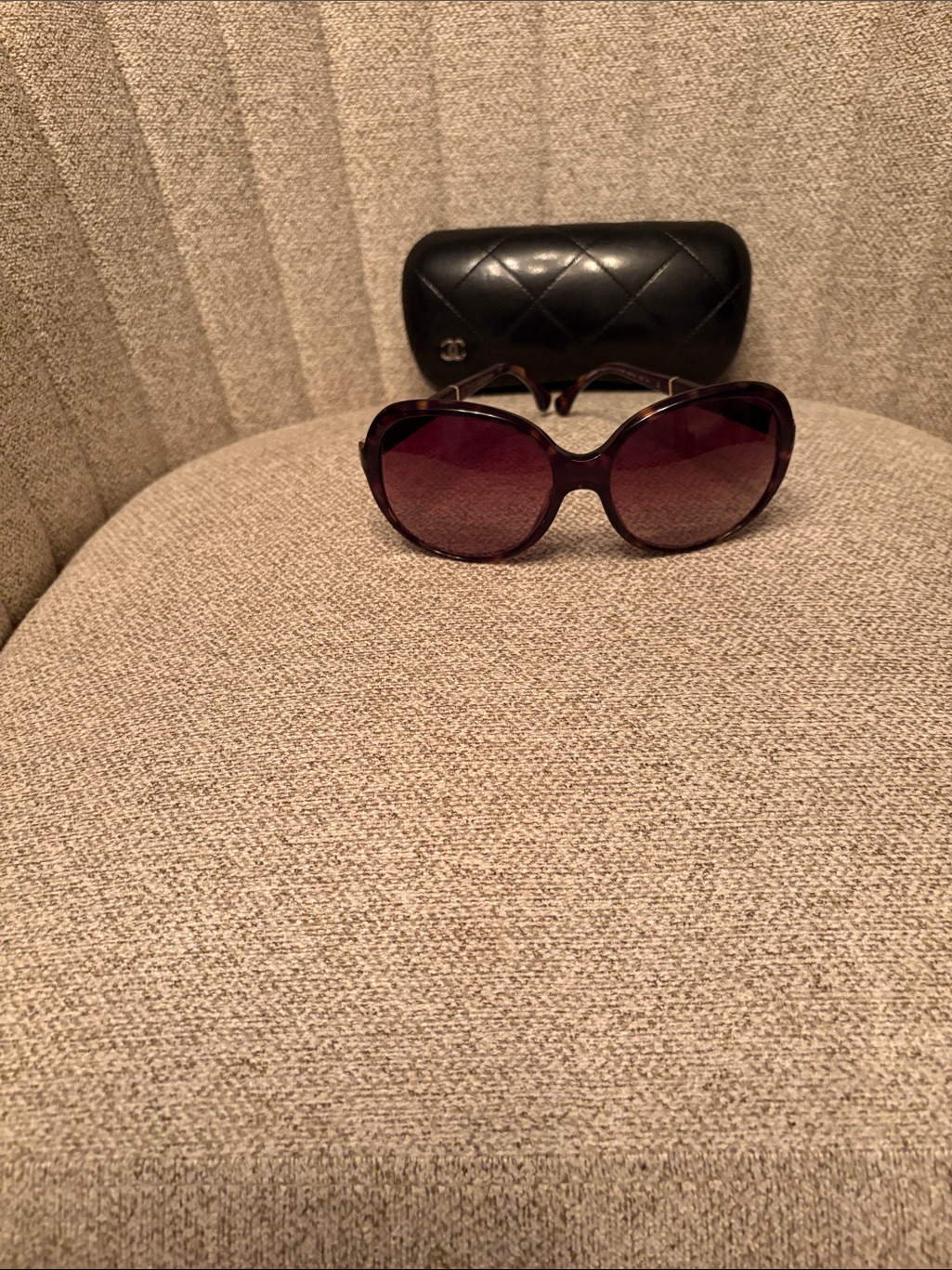 Vintage Chanel Glossy Brown Gradient Oversized Round Sunglasses.